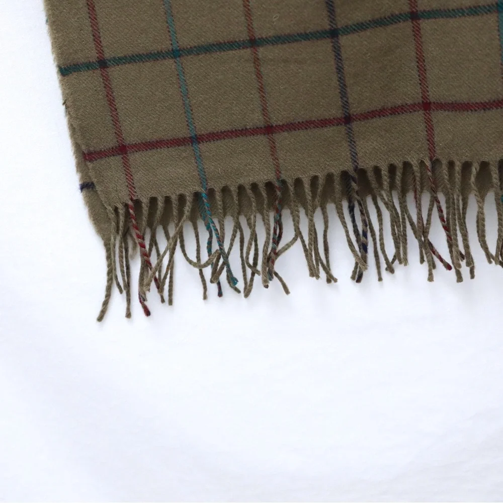 Vintage Wool Scarf plaid unisex mens womens olive green window pane classic warm